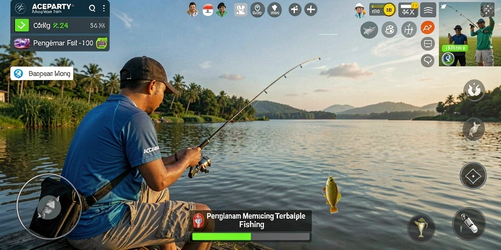 Tampilan gameplay seru di ACEPARTY, saat pemain menangkap ikan.