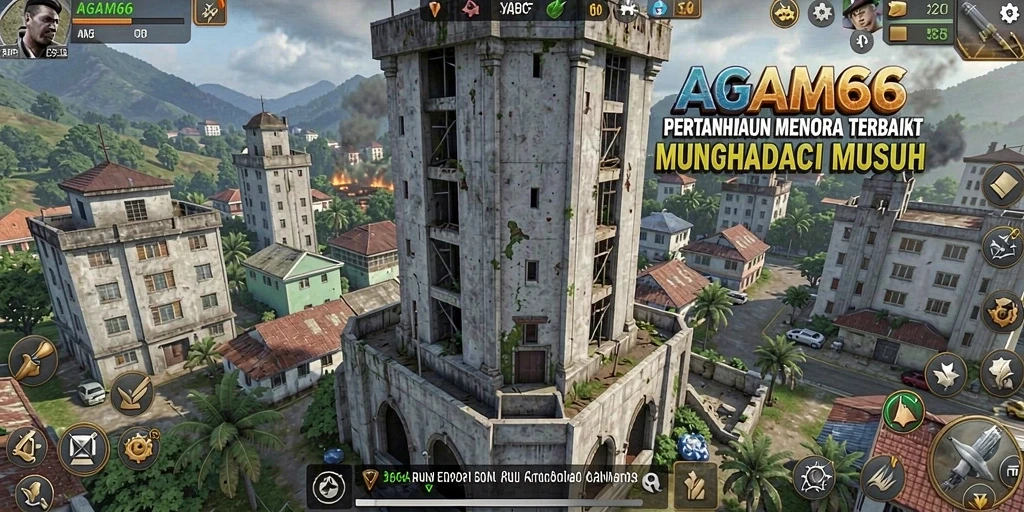 Screenshot gameplay AGAM66 yang menunjukkan pertahanan menara melawan gelombang musuh.