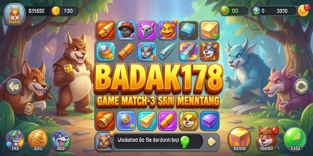 Tampilan gameplay Match-3 yang seru dan penuh warna.