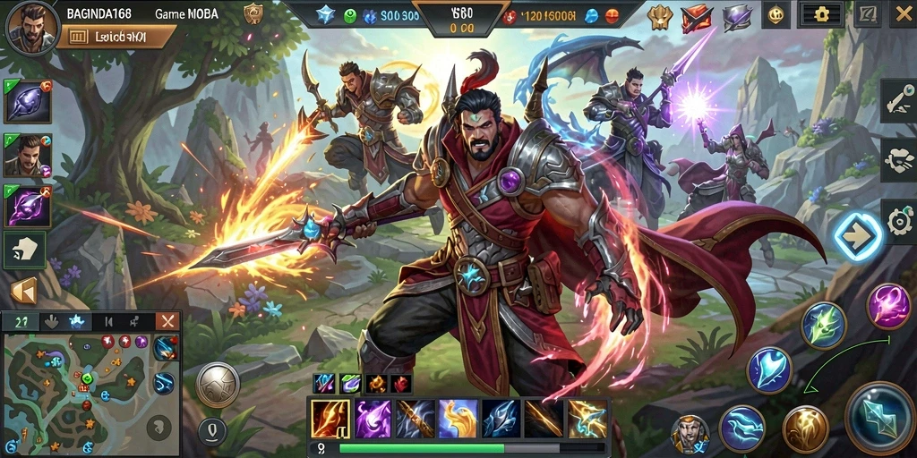 Tampilan seru gameplay MOBA di BAGINDA168.