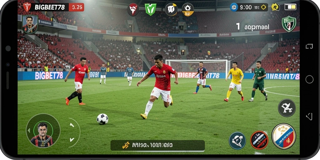 Screenshot dari gameplay menarik di BIGBET78 dengan aksi sepak bola intens.