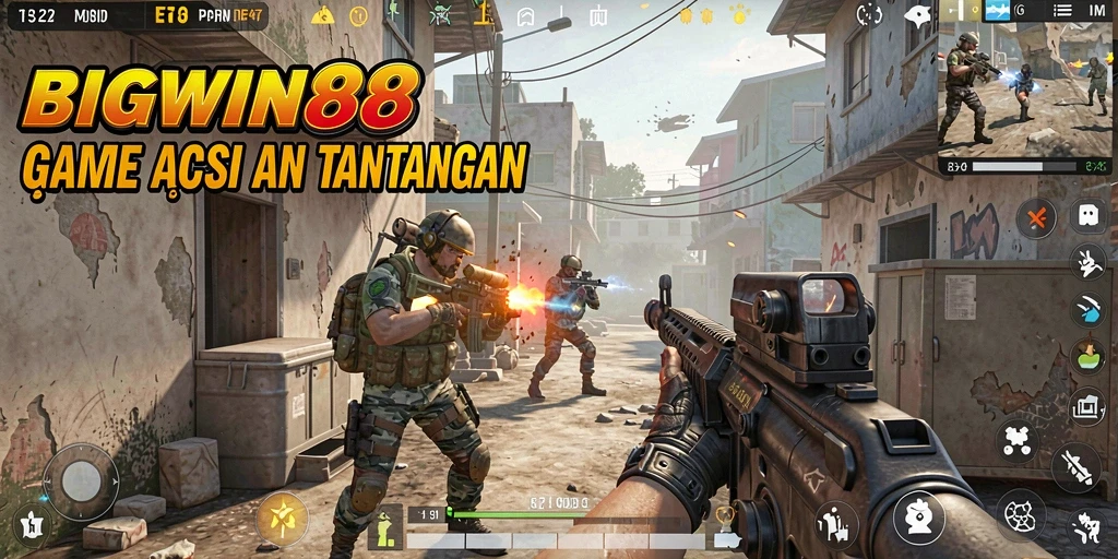 Screenshot gameplay BIGWIN88 menampilkan aksi intens dalam pertempuran FPS.