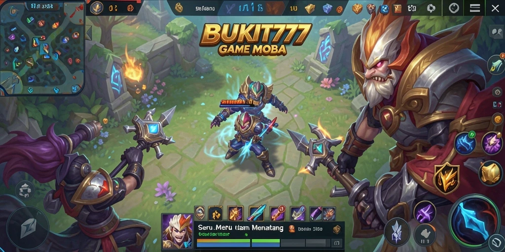 Screenshot BUKIT777 menampilkan pertarungan seru antar hero.