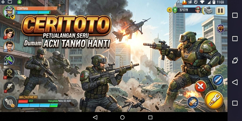 Tangkapan layar CERITOTO menunjukkan aksi mendebarkan dalam pertempuran.