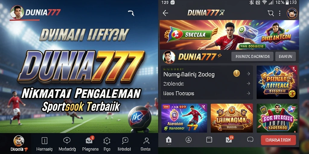 Screenshot utama DUNIA777 menampilkan antarmuka sportsbook yang dinamis.