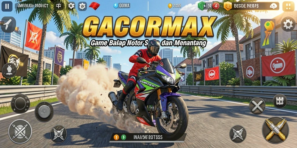 Screenshot GACORMAX menampilkan aksi balap motor yang mendebarkan dan grafis memukau.