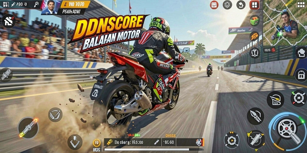 Tampilan gameplay balapan motor yang seru dan menegangkan.
