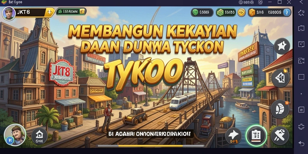 Tampilan gameplay <strong>JKT8</strong> yang menunjukkan aktivitas bisnis yang sedang berlangsung.