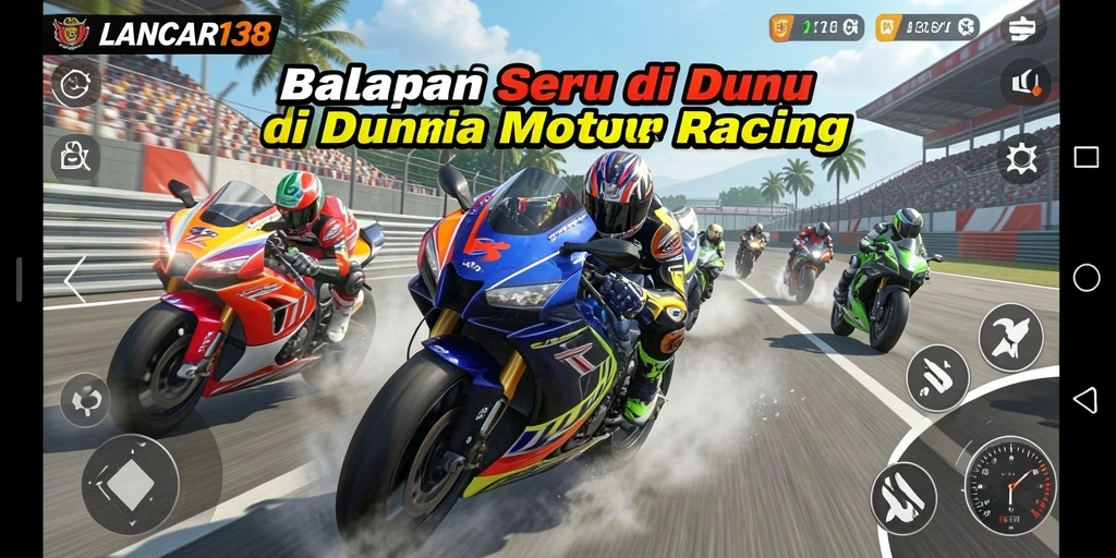 Tampilan gameplay seru dalam LANCAR138 dengan motor balap kece.