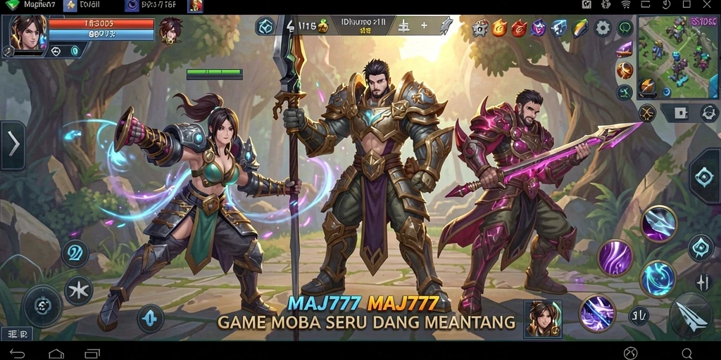 Tampilan gameplay seru dalam MOBA MAJ777.