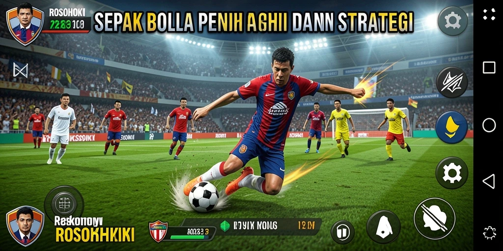 Tampilan gameplay seru dari ROSOHOKI dengan aksi sepak bola yang mendebarkan.