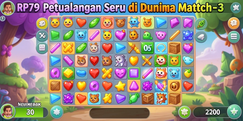 Tangkapan layar utama RP79 menunjukkan gameplay Match-3 yang dinamis.