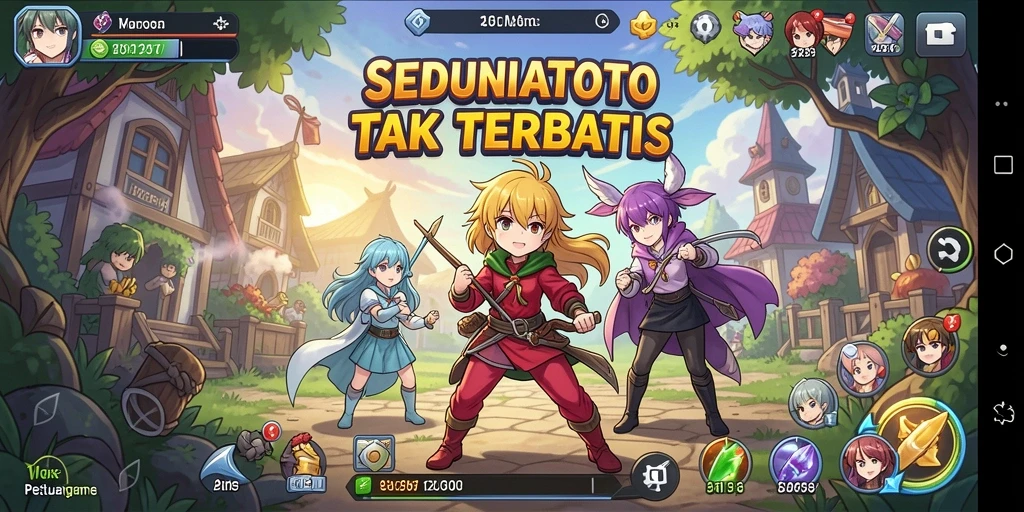 Tampilan gameplay SEDUNIATOTO dengan karakter Anime yang keren.