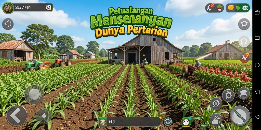Tangkapan layar gameplay SL777 menunjukkan keseruan bertani dan merawat hewan.