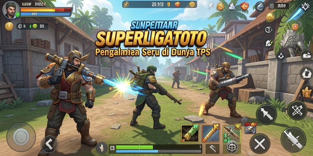Tampilan seru gameplay <strong>SUPERLIGATOTO</strong> dalam aksi tembak-menembak yang intens.