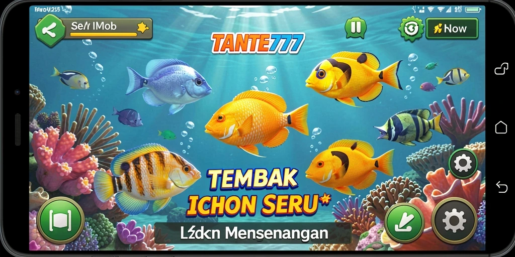 Tampilan gameplay TANTE777 dengan berbagai ikan berwarna-warni yang bisa ditembak.