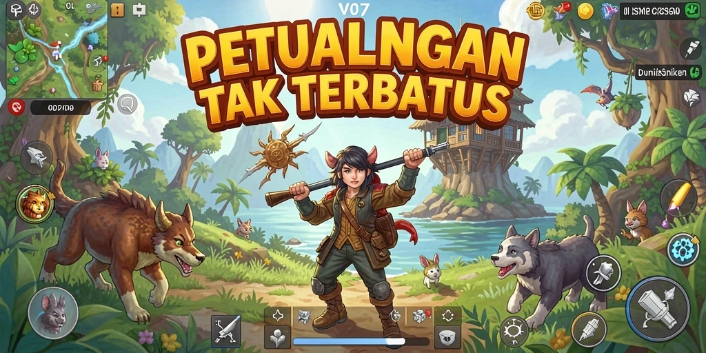 Tampilan gameplay V07 di dunia terbuka yang luas dan dinamis.