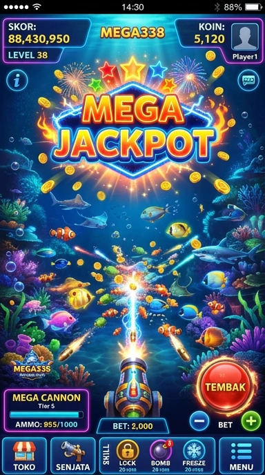 Tampilan aplikasi mega338 di perangkat Android.
